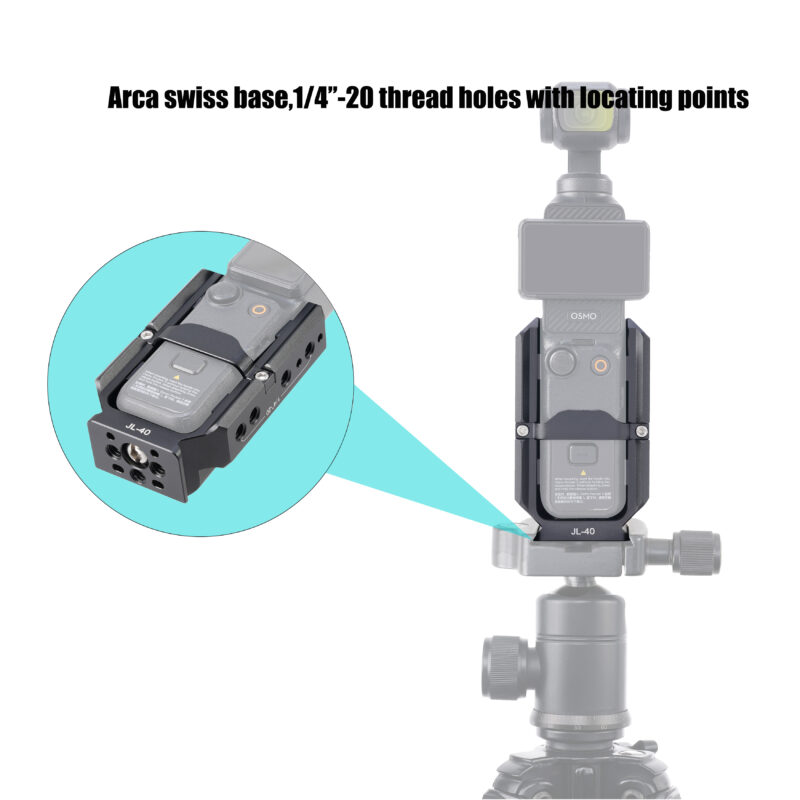 FOTGA Accessory Mount Expansion for DJI Osmo Pocket 3, Aluminum Protective Cage + Secure 1/4"-20 Screw Lock/Side NATO Rail 1/4"-20 Holes with Location Points/Arca Swiss Base with 1/4"-20 Mounts