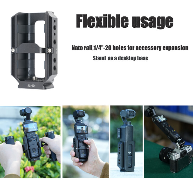 FOTGA Accessory Mount Expansion for DJI Osmo Pocket 3, Aluminum Protective Cage + Secure 1/4"-20 Screw Lock/Side NATO Rail 1/4"-20 Holes with Location Points/Arca Swiss Base with 1/4"-20 Mounts