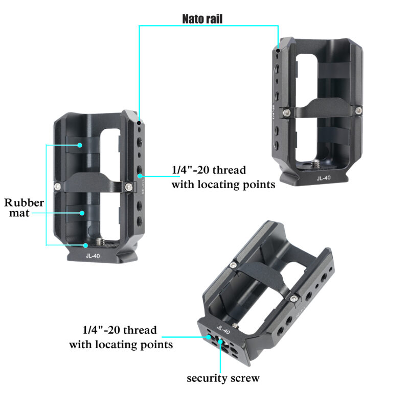 FOTGA Accessory Mount Expansion for DJI Osmo Pocket 3, Aluminum Protective Cage + Secure 1/4"-20 Screw Lock/Side NATO Rail 1/4"-20 Holes with Location Points/Arca Swiss Base with 1/4"-20 Mounts