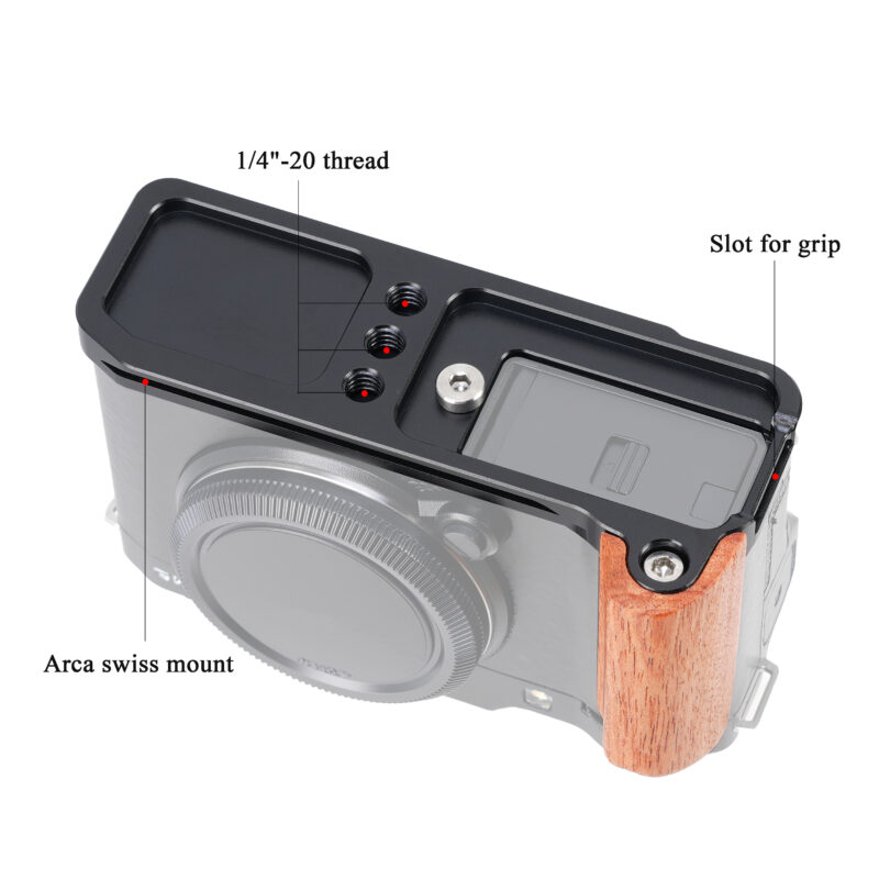 FOTGA X-M5 Wooden L-Shape Side Handle Grip Handgrip for Fujifilm X-M5 Camera,with 1/4"-20 Mounts,Arca Swiss Tripod Mount Plate Silver/black