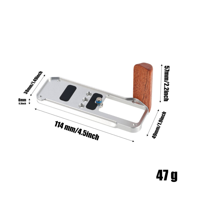 FOTGA X-M5 Wooden L-Shape Side Handle Grip Handgrip for Fujifilm X-M5 Camera,with 1/4"-20 Mounts,Arca Swiss Tripod Mount Plate Silver/black