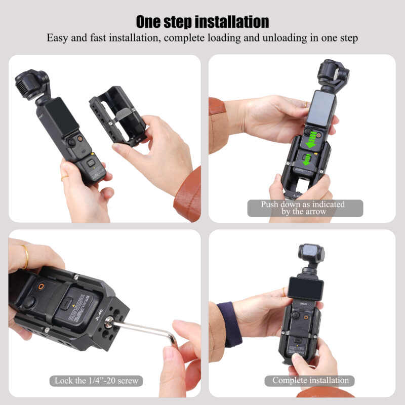 FOTGA Accessory Mount Expansion for DJI Osmo Pocket 3, Aluminum Protective Cage + Secure 1/4"-20 Screw Lock/Side NATO Rail 1/4"-20 Holes with Location Points/Arca Swiss Base with 1/4"-20 Mounts